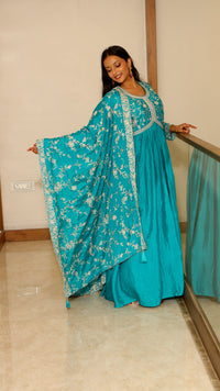 Sea Green Premium Chinnon Kurta Set For Women