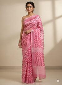 Light Pink Pure Cotton Lahariya Print Saree