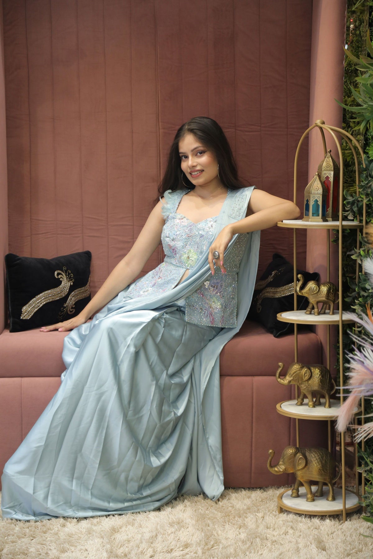 Blue Premium And Elegant Satin Saree For Women