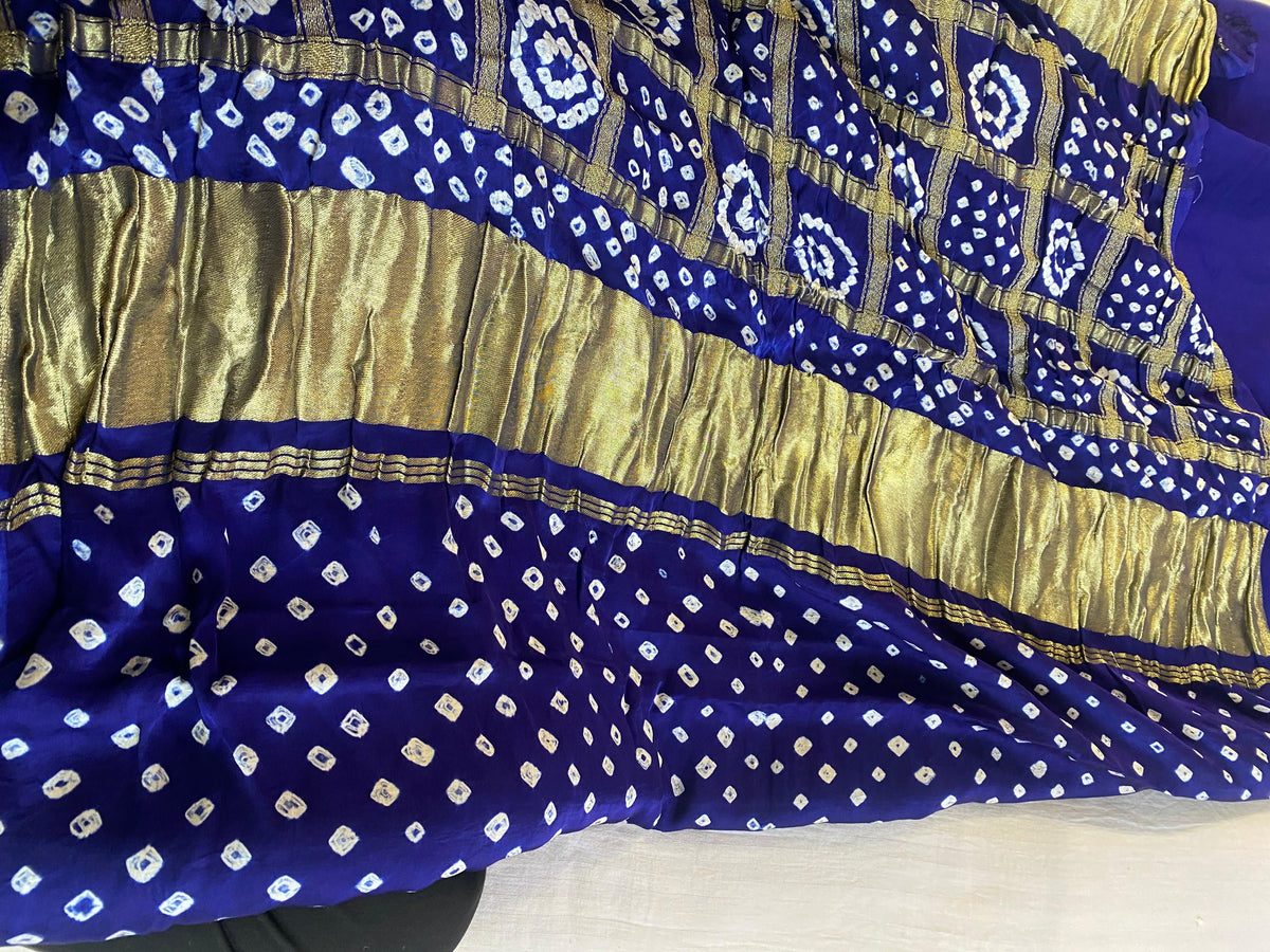 Royal Blue Modal Silk Bandhej Saree with Zari Work