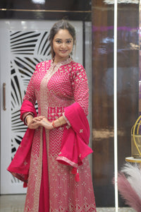 Pink Premium Georgette Indo-Western Set For Women