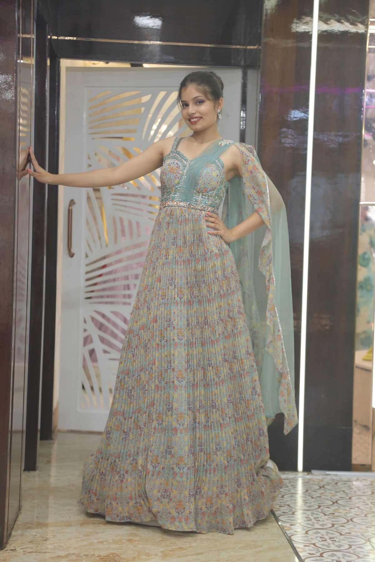 Blue Premium Georgette Cocktail Gown For Women