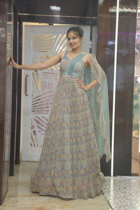 Blue Premium Georgette Cocktail Gown For Women