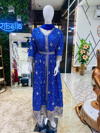 Royal Blue Chinon Front-Slit Anarkali Pant Set with Dupatta