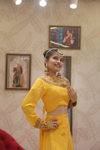 Yellow Premium Crop Top With Kali Plazo For Women