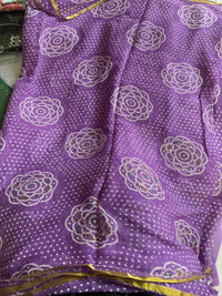 Purple Pure Chiffon Bandhej Saree with Sequence Work