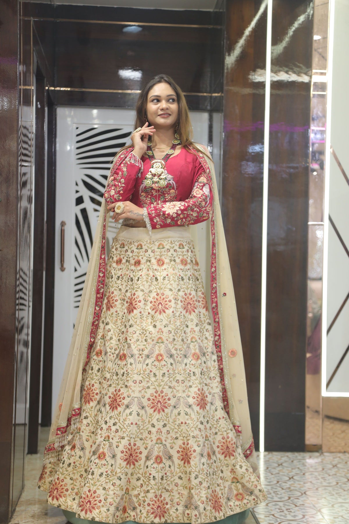 Cream Premium And Elegant Net Lehenga For Women