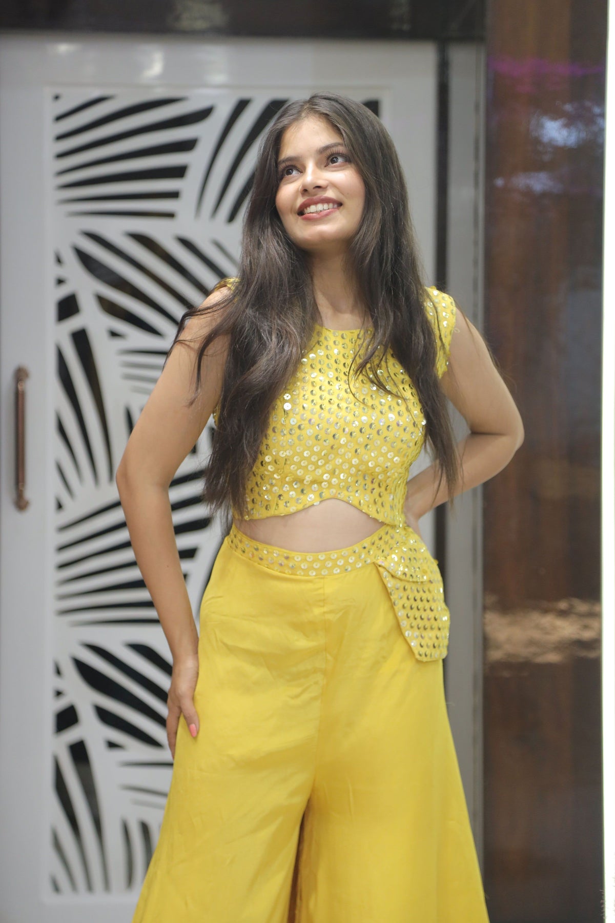 Yellow Premium Crepe Indo-Western Set For Women