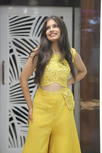 Yellow Premium Crepe Indo-Western Set For Women