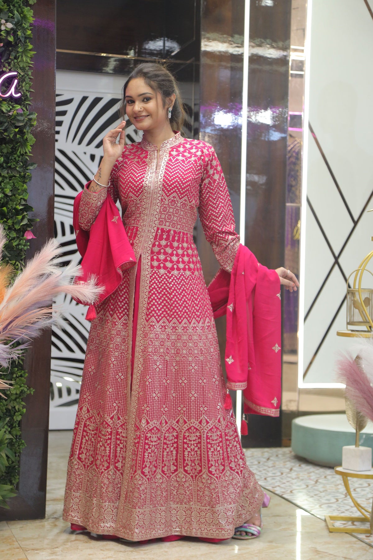 Pink Premium Georgette Indo-Western Set For Women