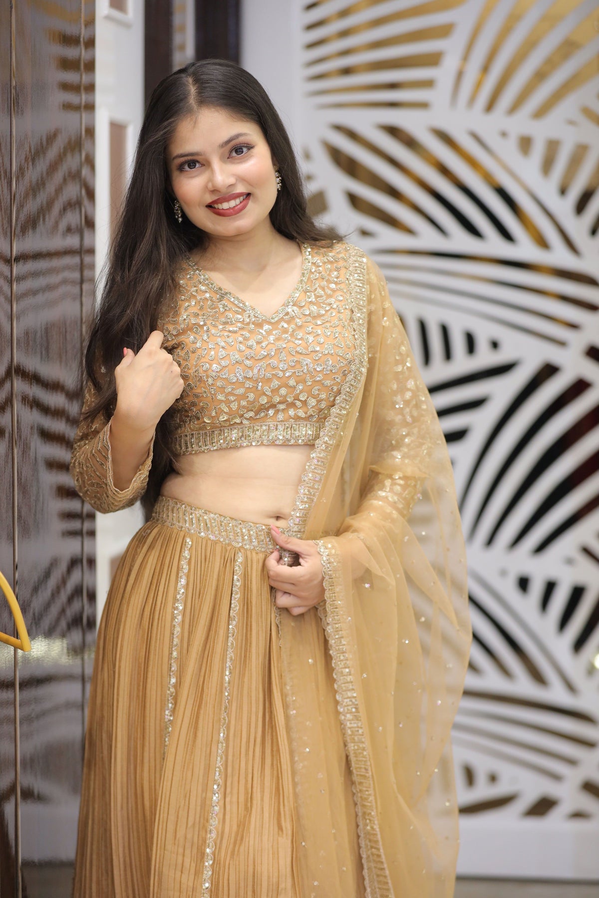 Golden Premium And Elegant Net Lehenga For Women