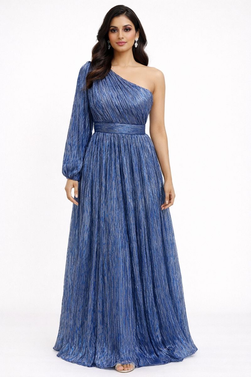 Blue One-Shoulder Lyra Stretch Gown