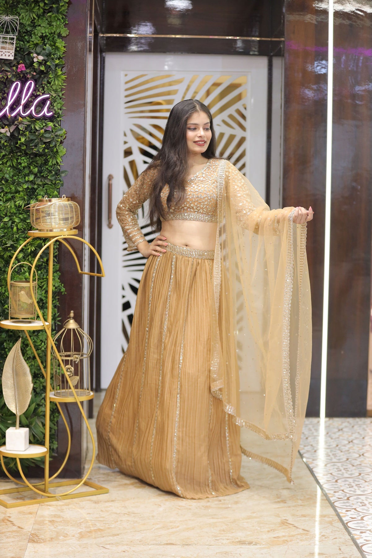 Golden Premium And Elegant Net Lehenga For Women