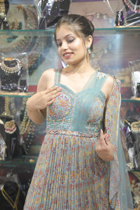 Blue Premium Georgette Cocktail Gown For Women