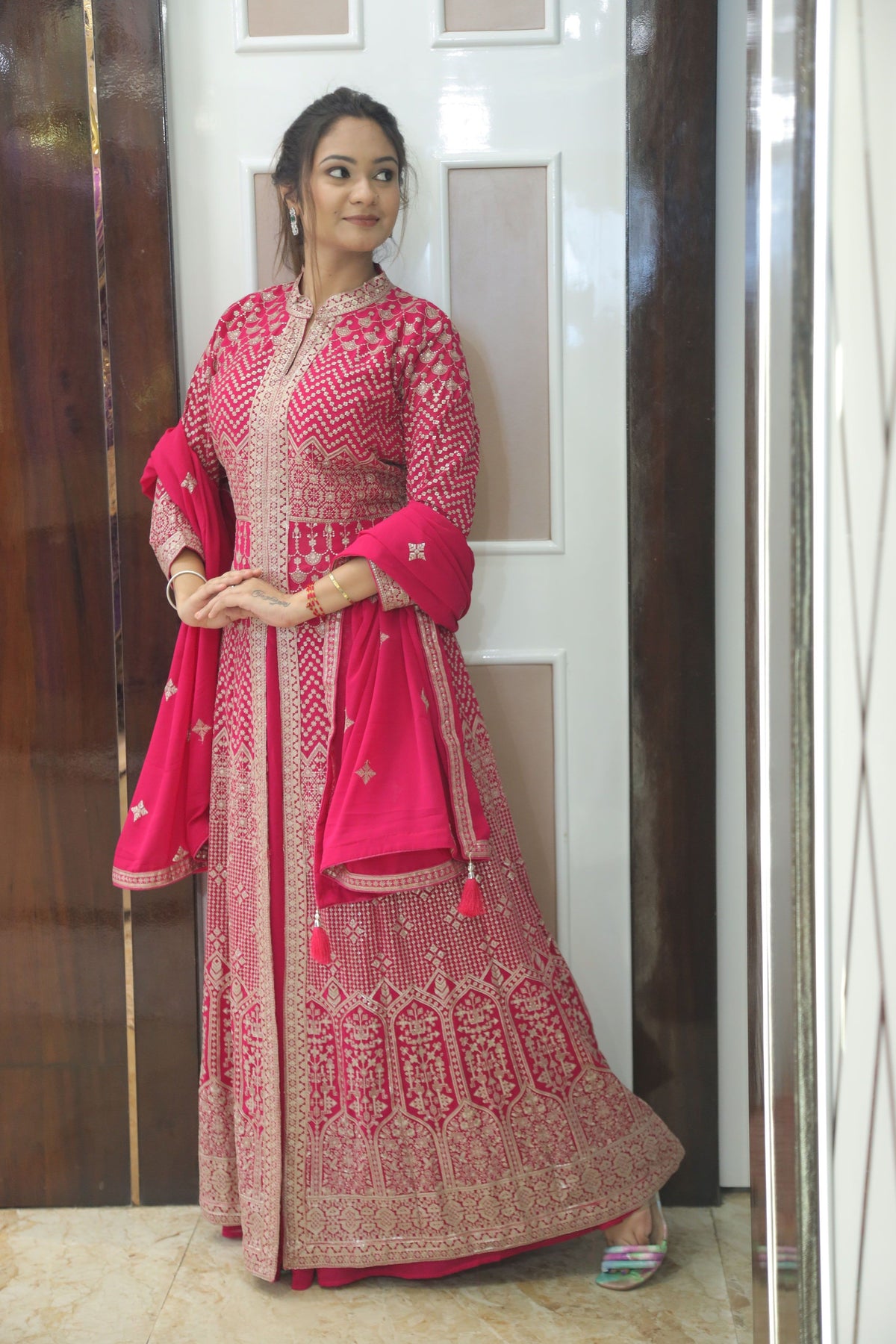 Pink Premium Georgette Indo-Western Set For Women